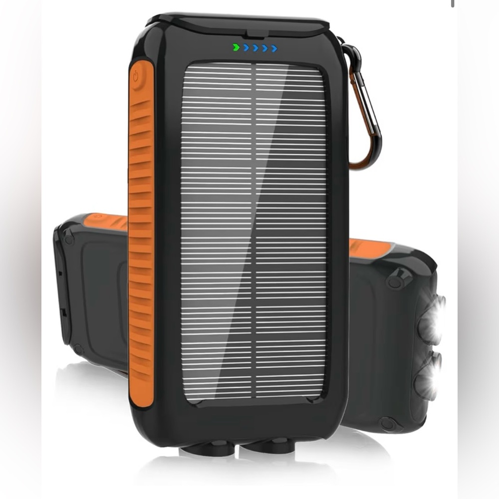 Solar Power Bank with Flashlight - Black and Orange